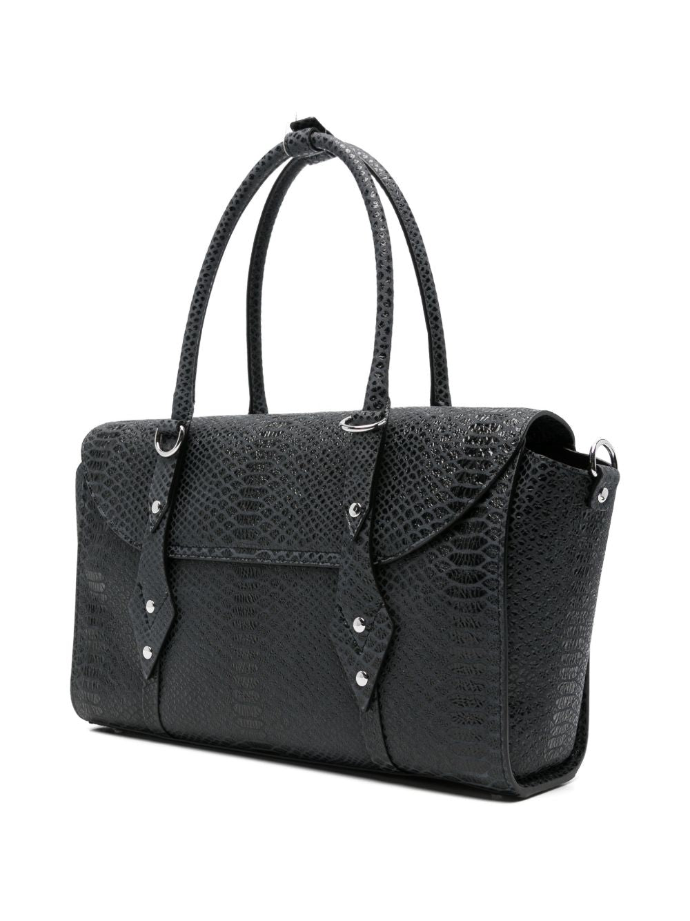 Dark Grey Snakeskin Textured Leather Bag