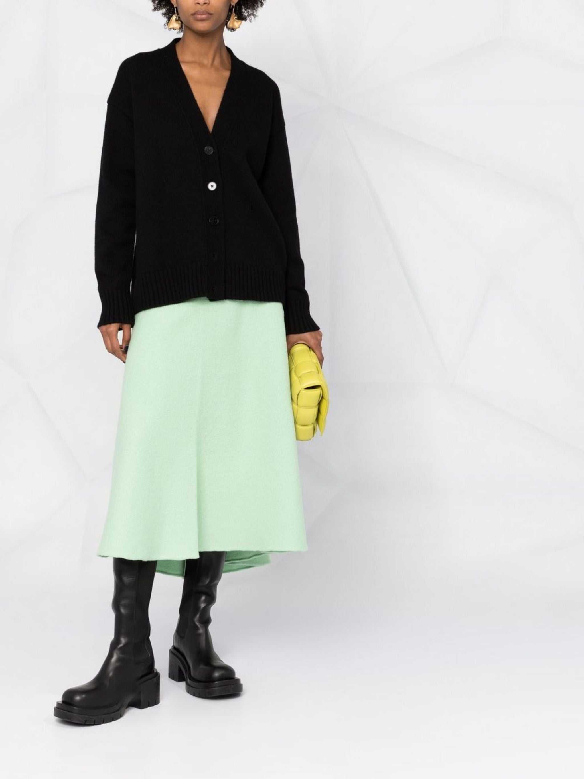 Black Boxy Cashmere V-Neck Cardigan