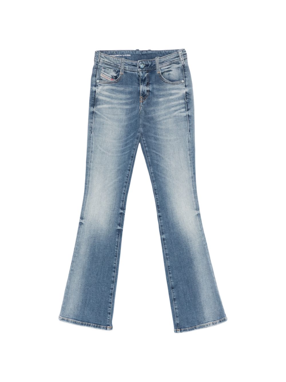 Faded Blue Denim Jeans with Flared Silhouette