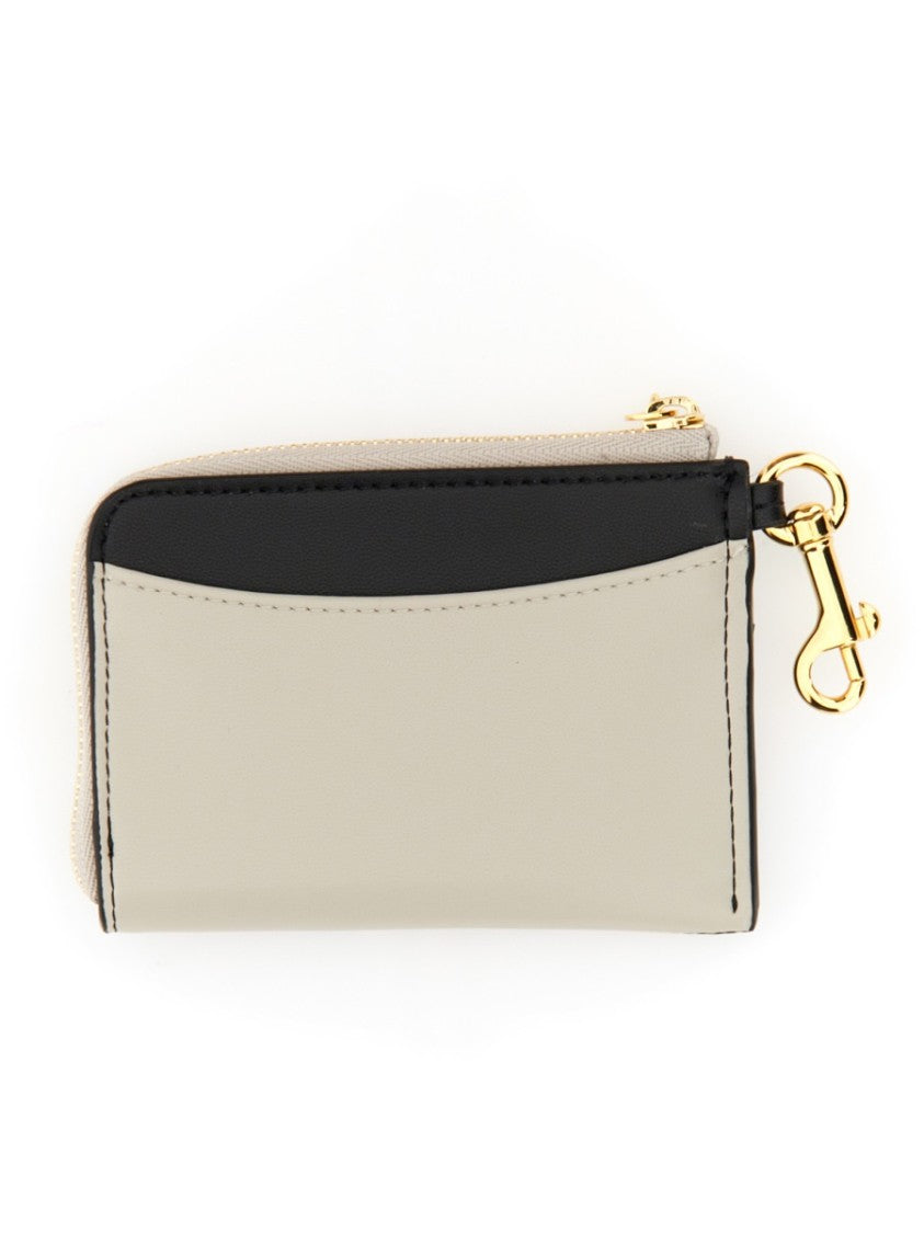 Compact Wallet With Perforated Logo And Zip Closure