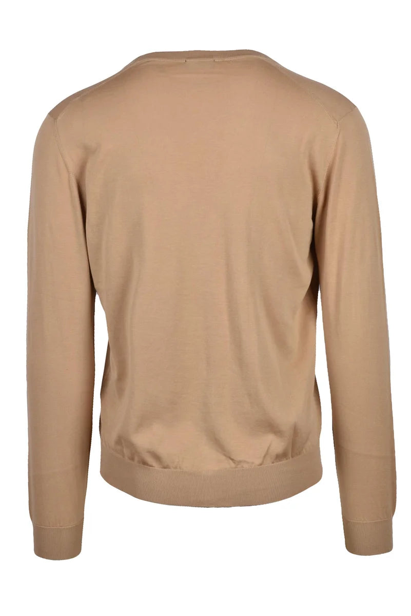 Cotton V-Neck Cardigan - Beige