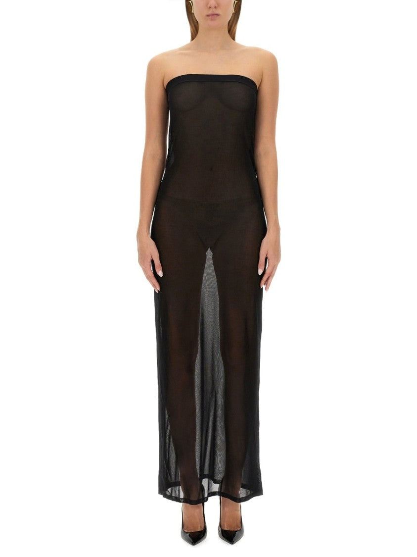 Sheer Strapless Maxi Dress With Straight Neckline