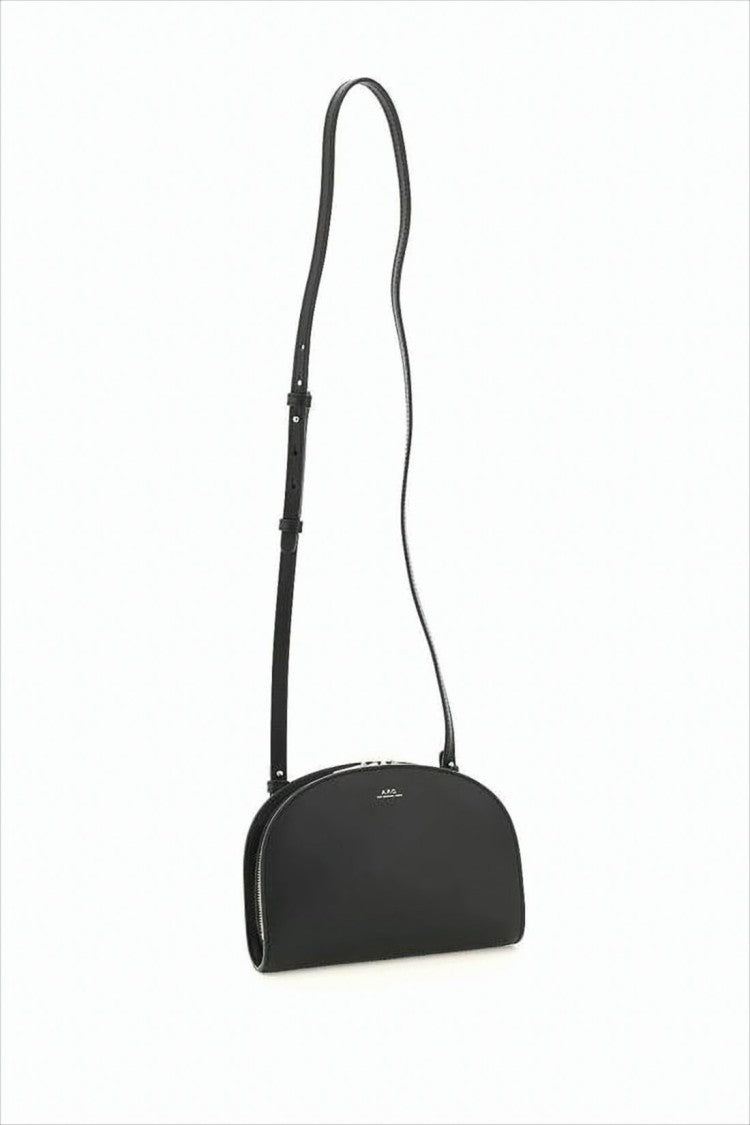 Semi-Circular Black Leather Crossbody Bag