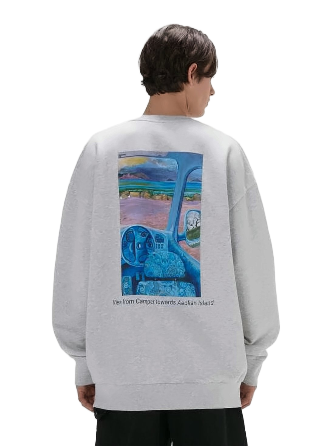 Relaxed-Fit Grey Long-Sleeve Sweatshirt with Artistic Print