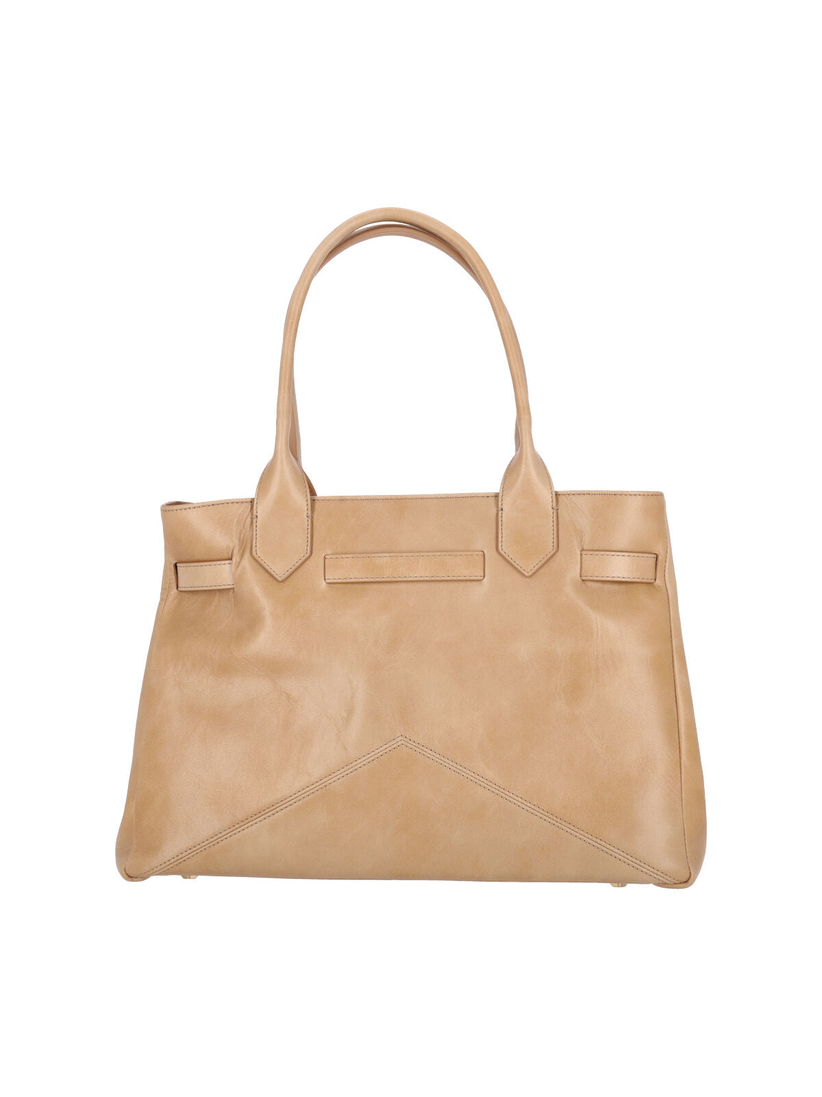 Beige Calf Leather Tote With Adjustable Buckle Detail