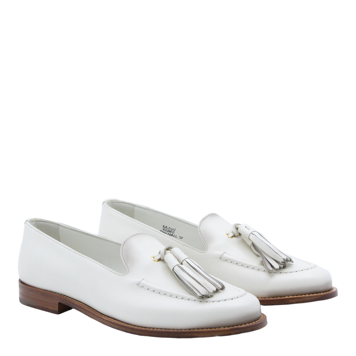White Leather Loafer Flats With Decorative Tassels