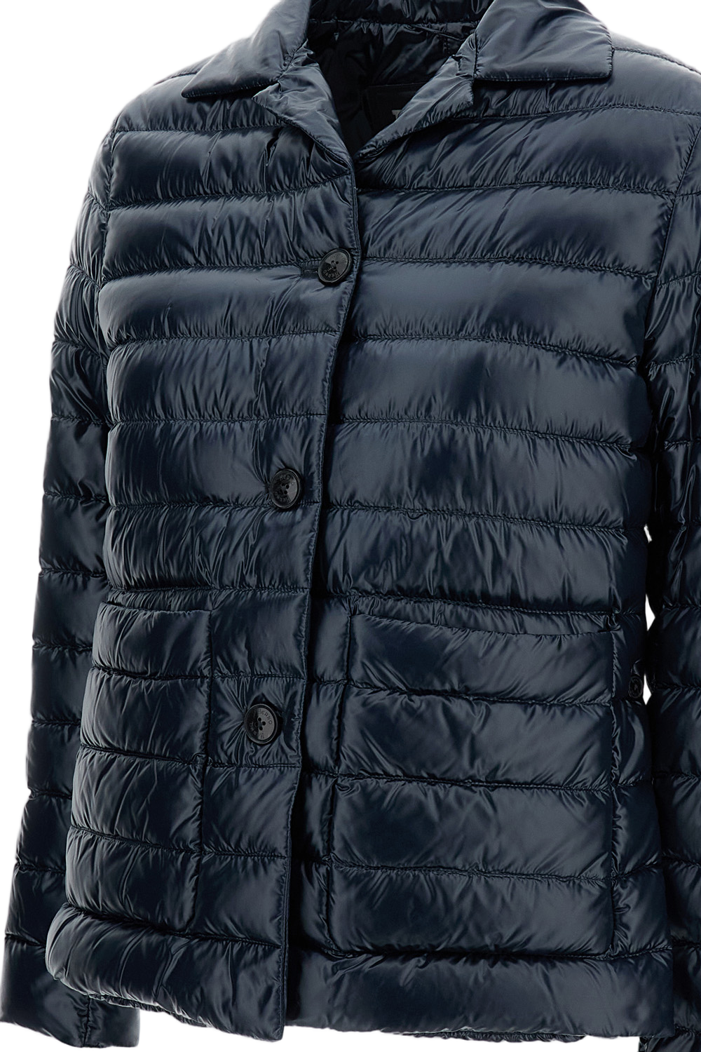 Quilted Blue Down Jacket with Button Fastening