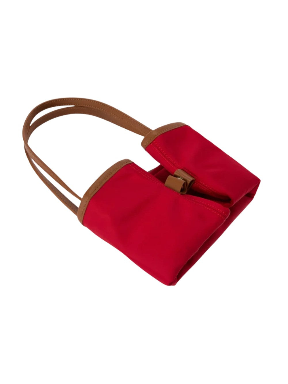 Spacious Red Tote Bag with Brown Trim