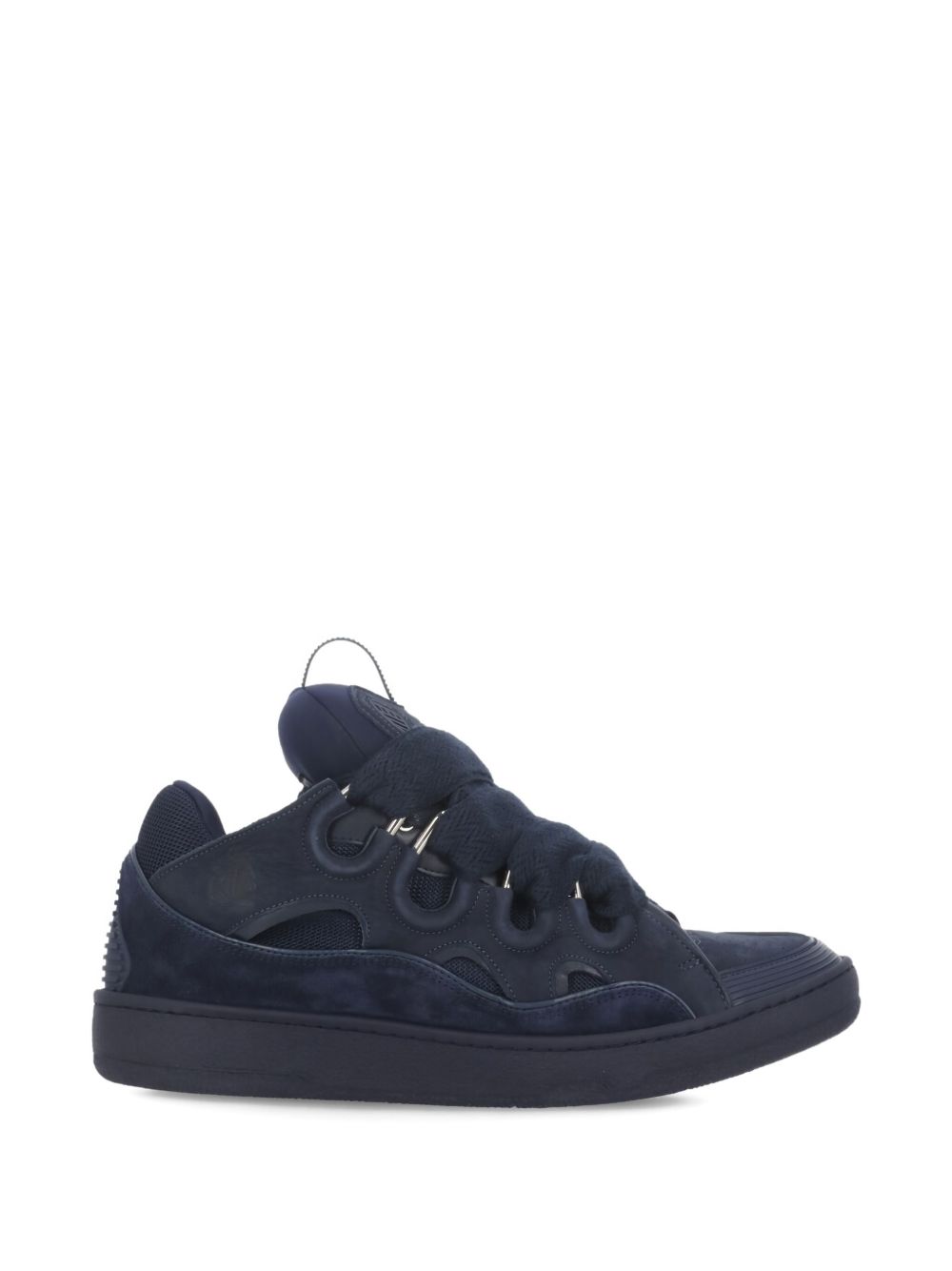 Dark Blue Leather Sneakers with Sculpted Sole