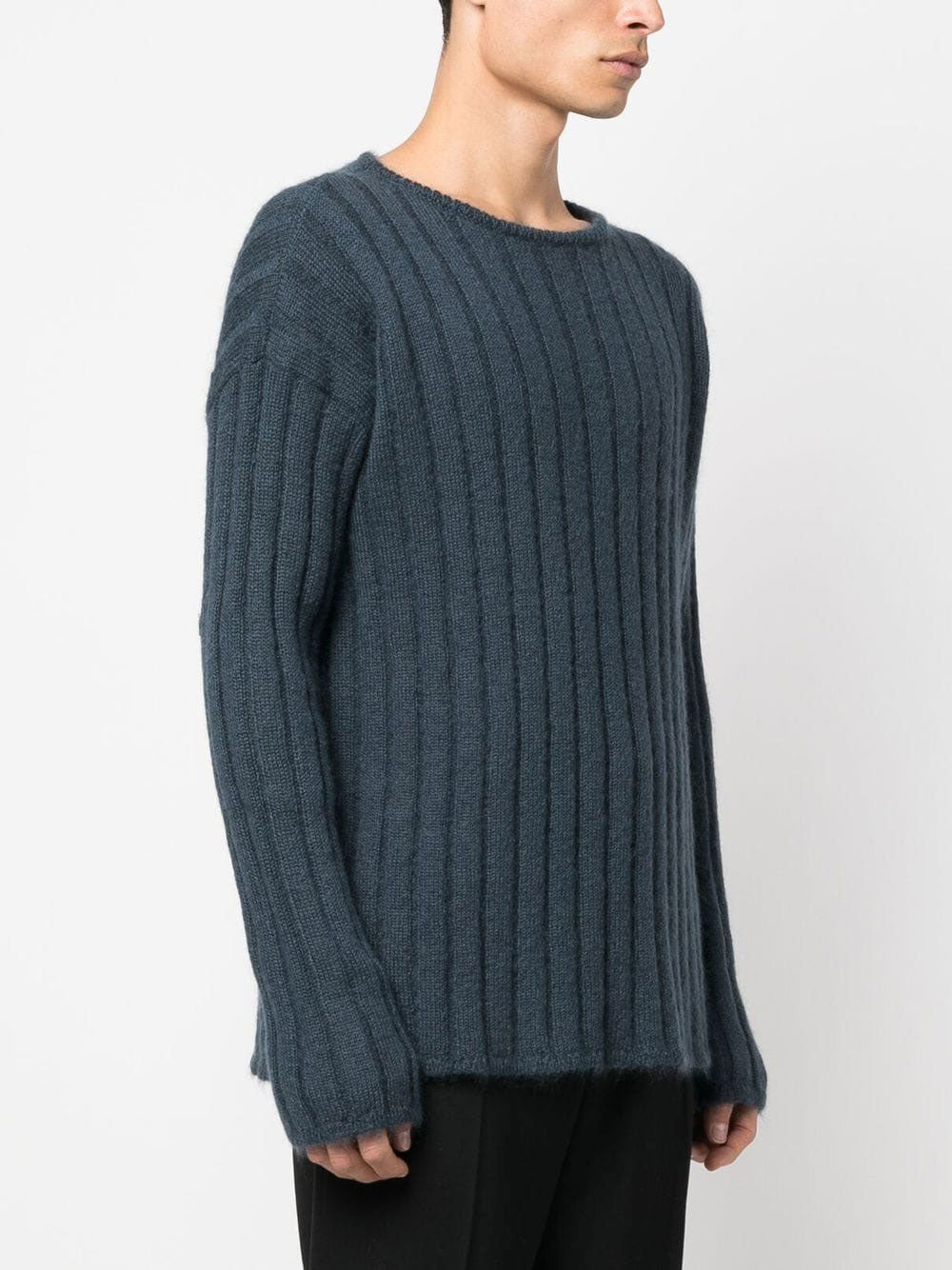 Black Ribbed Knit Wool Blend Sweater