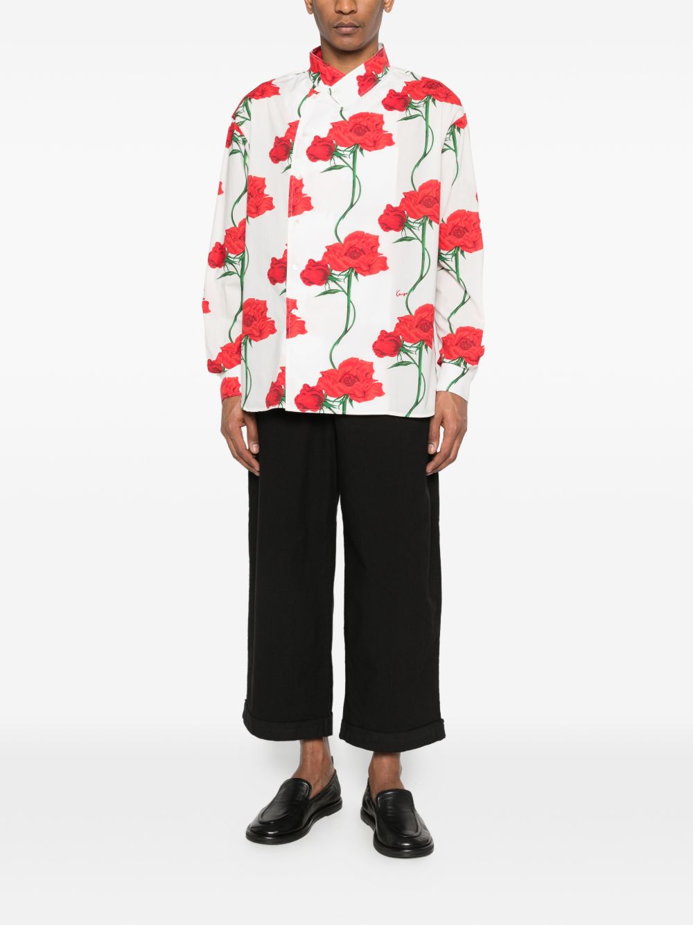 Floral Print Casual Shirt with High Collar