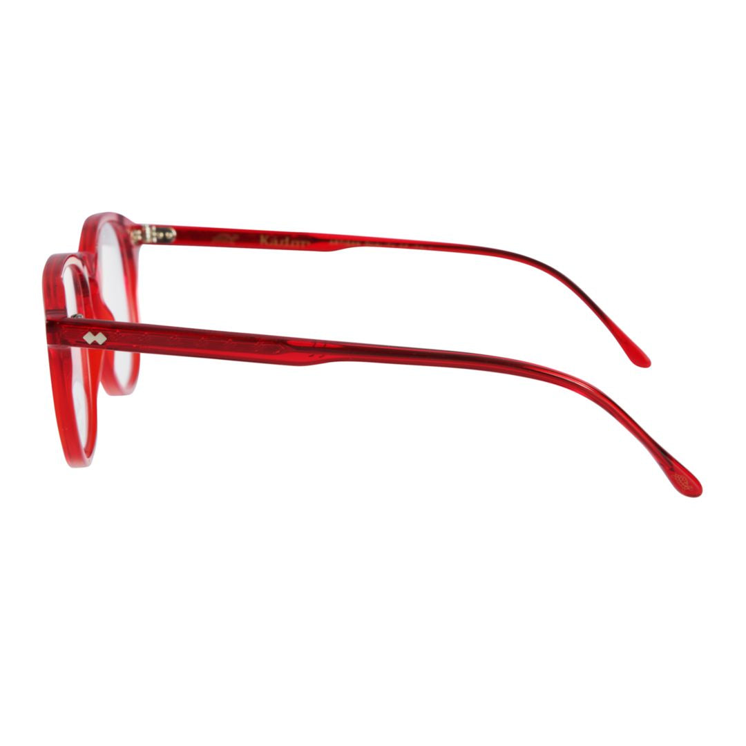 Pepper Translucent Red Rounded Square Eyeglasses with Accented Temples