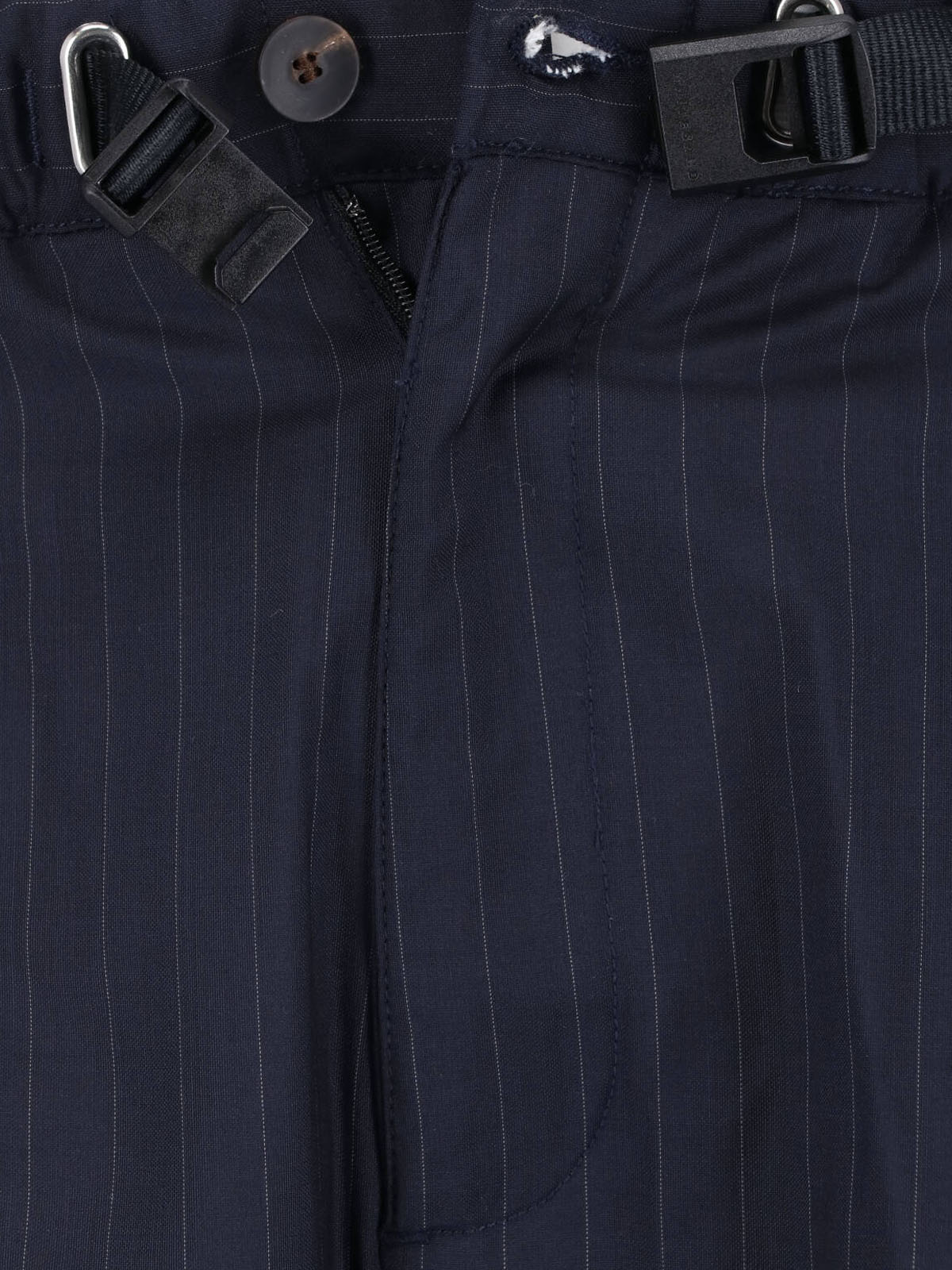 Black Pinstripe Straight-Leg Wool Trousers