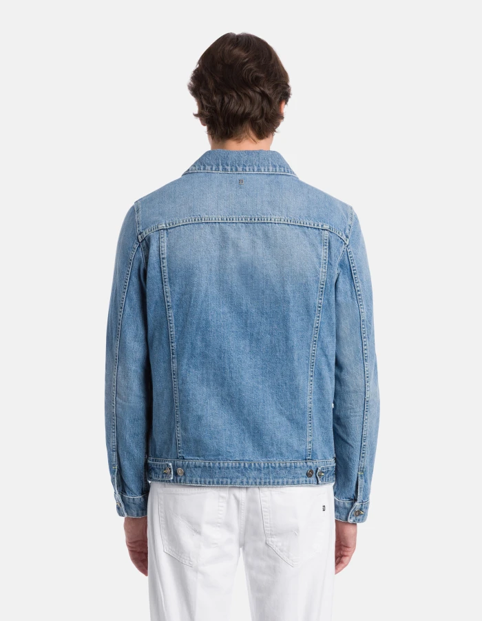 Medium Blue Wash Denim Jacket with Button-Up Front