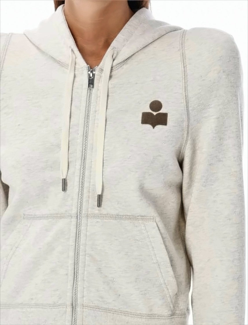 Cropped Zip-Up Hoodie with Puffed Shoulders and Subtle Logo