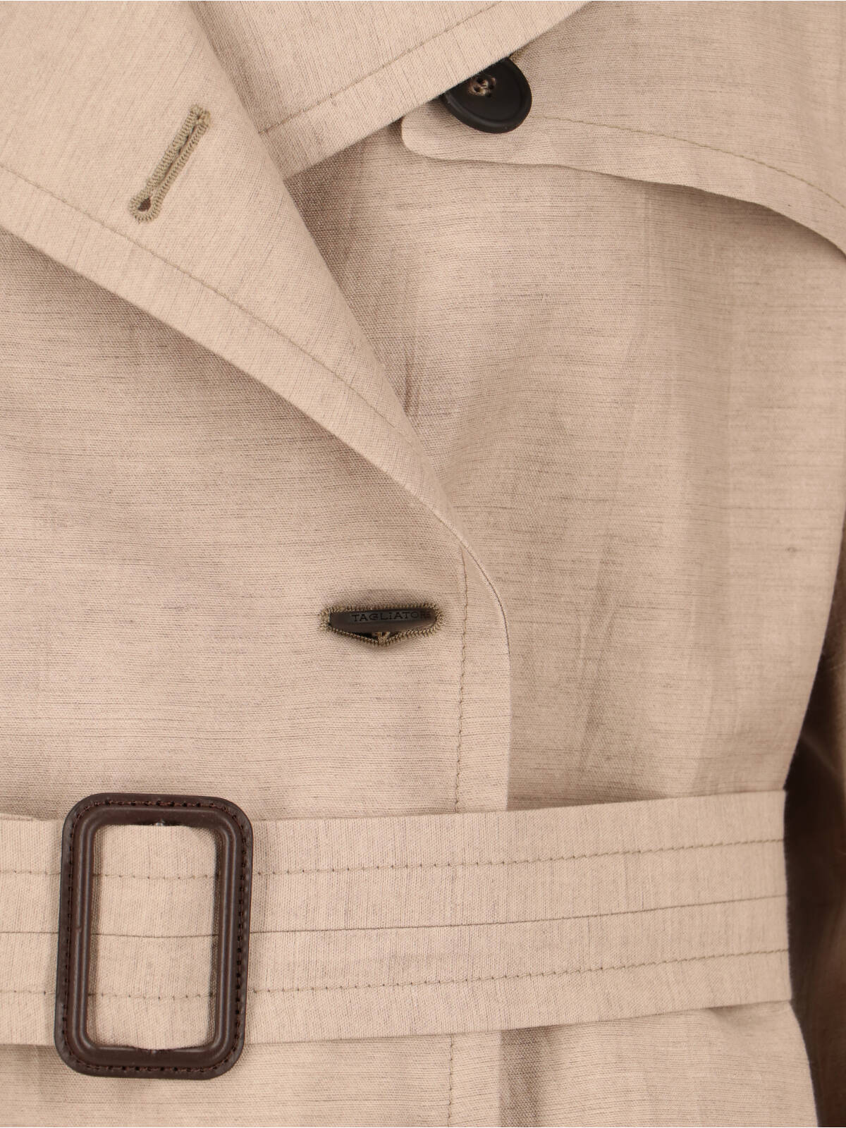 Beige Double-Breasted Wool Cotton Trench