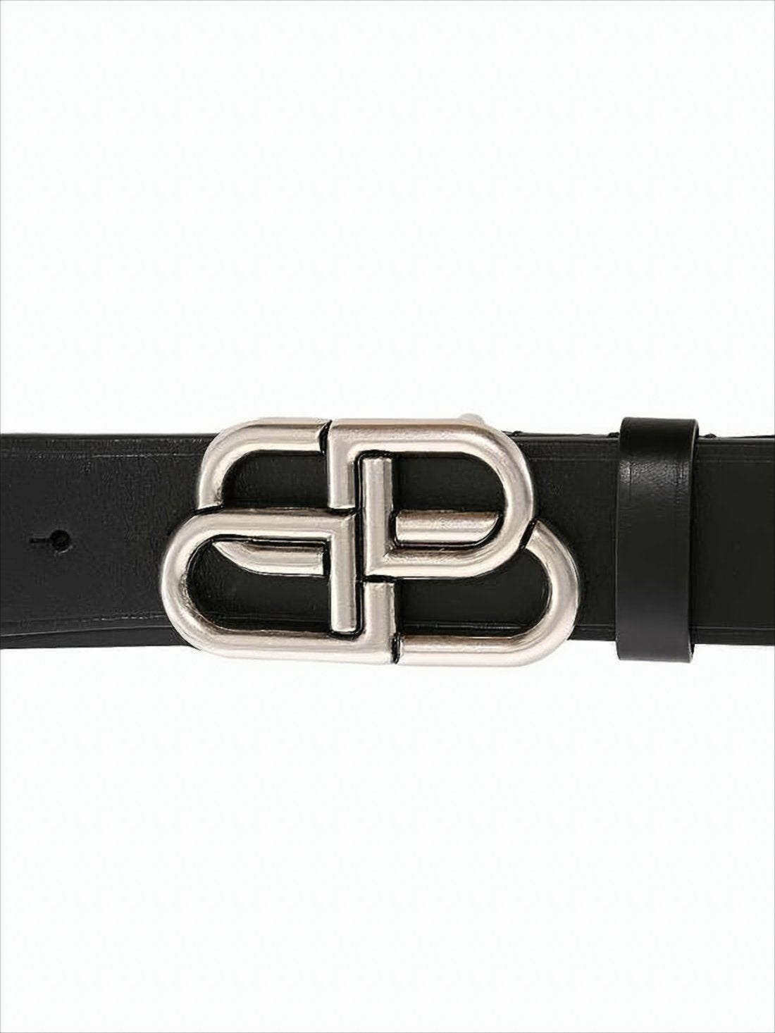 Black Calf Leather Belt with Polished Silver-tone
