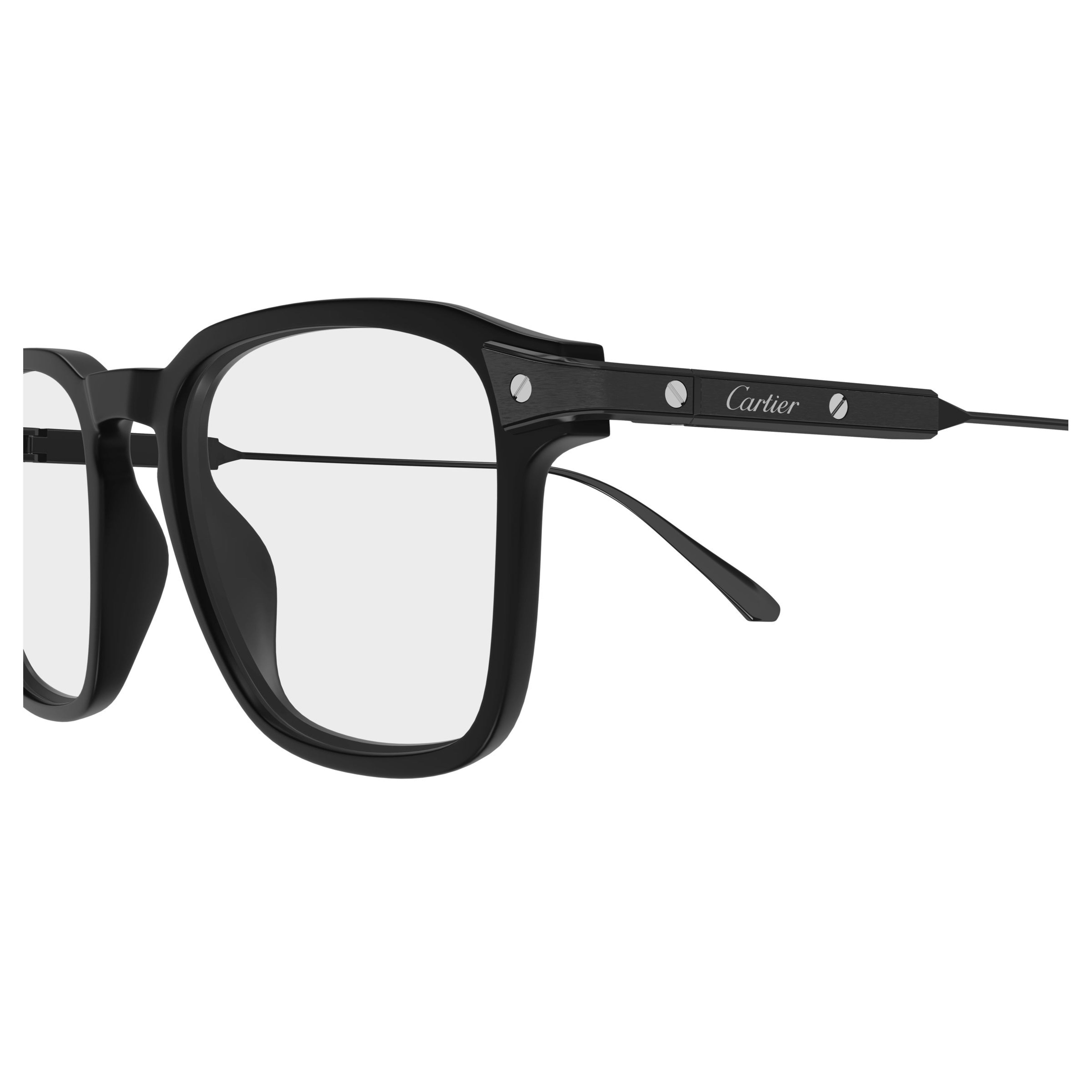 Square-Frame Black Eyeglasses with Metallic Accents
