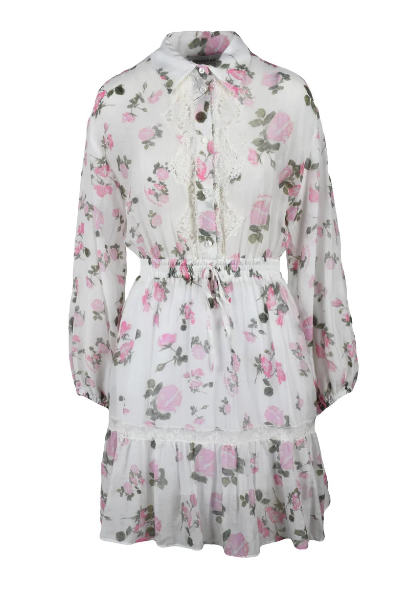 Short Gauzed Dress - White/Pink