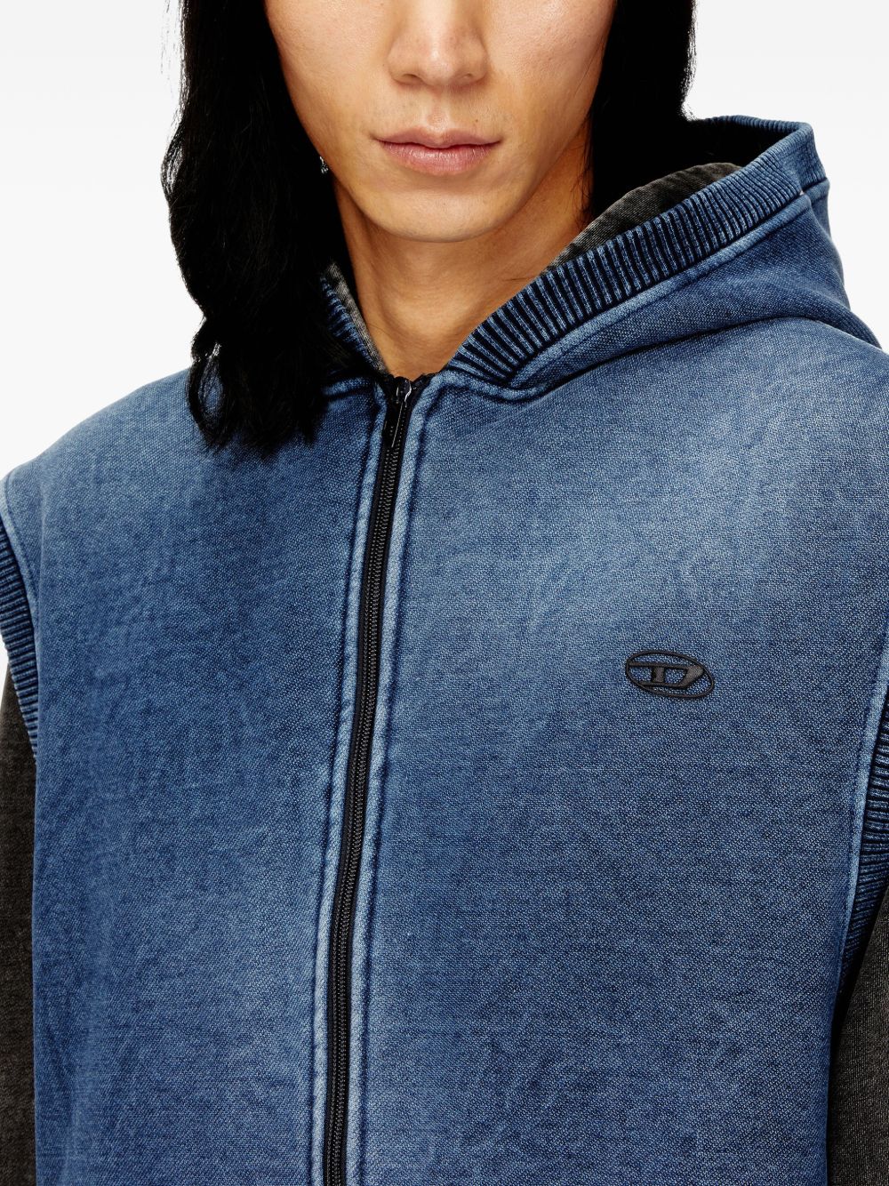 Embroidered Logo Sleeveless Full-Zip Hooded Sweater