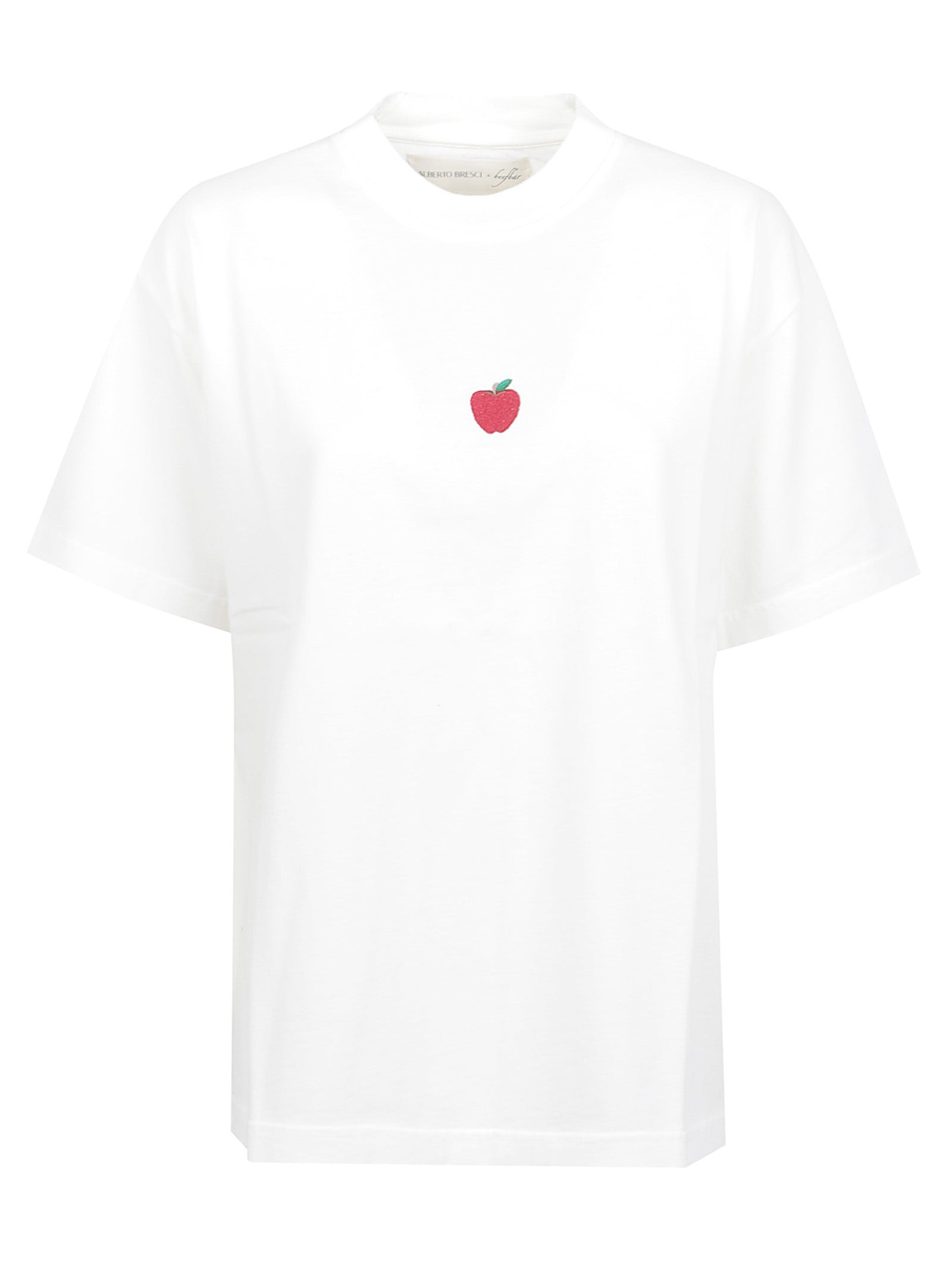 Minimalist White T-Shirt with Embroidered Apple Emblem
