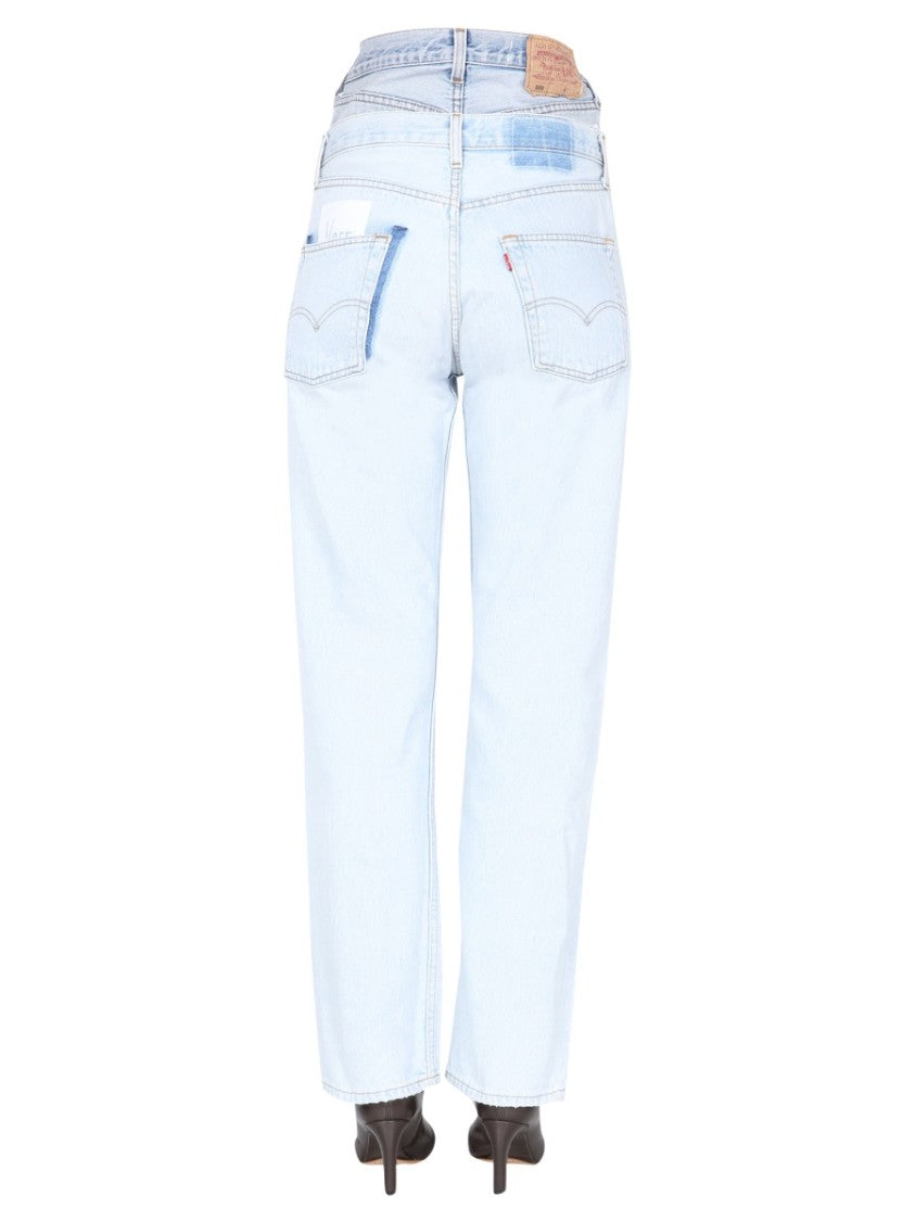 Double-Waisted Light Wash Denim Jeans