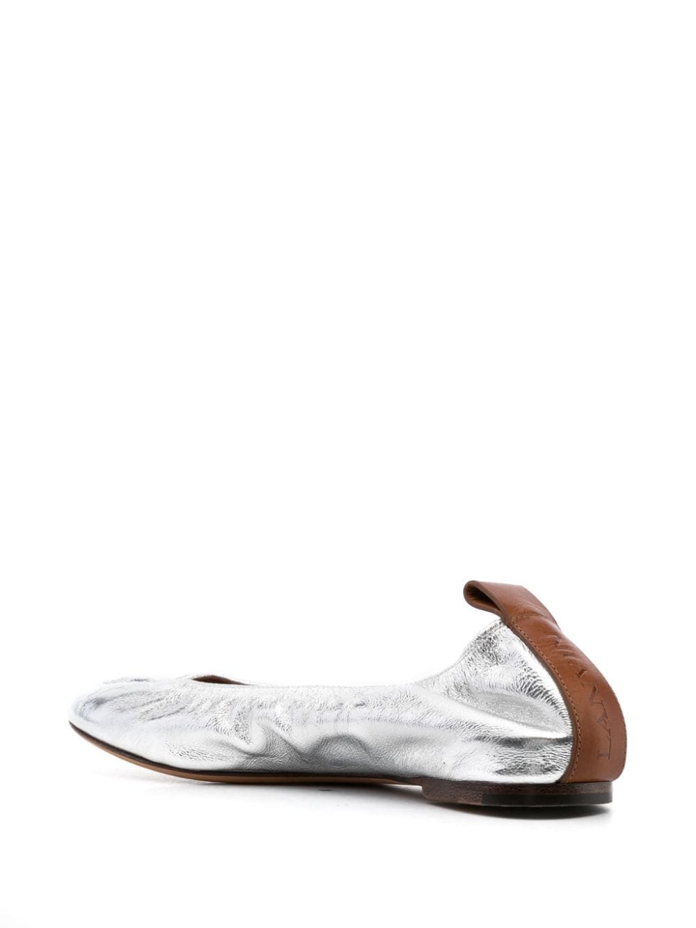 Metallic Silver Calf Leather Ballerina Flats