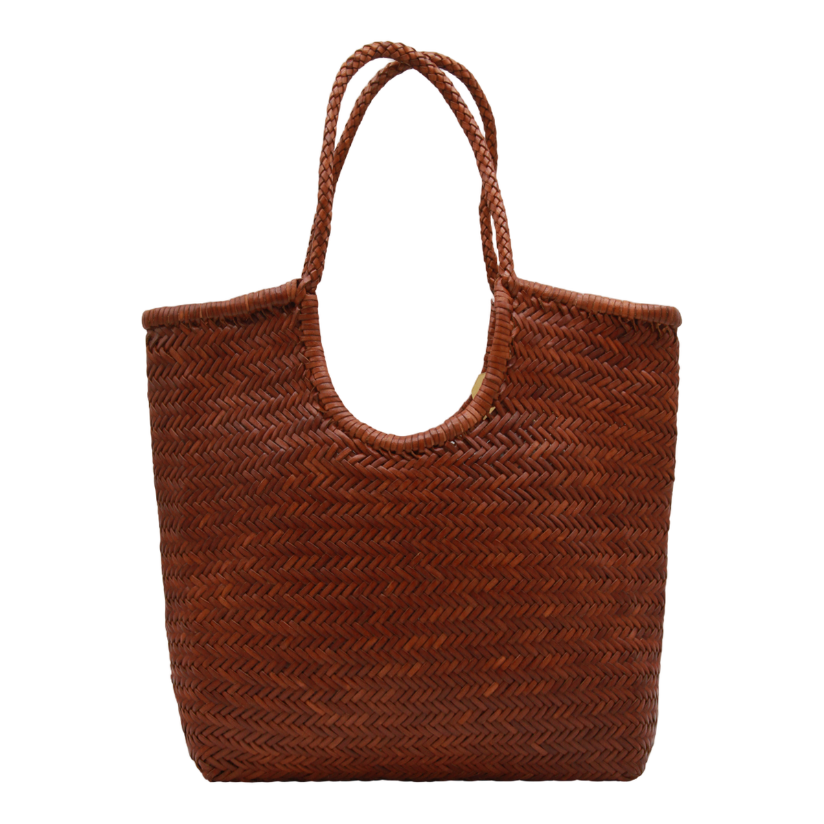 Woven Brown Handbag with Braided Handle Design