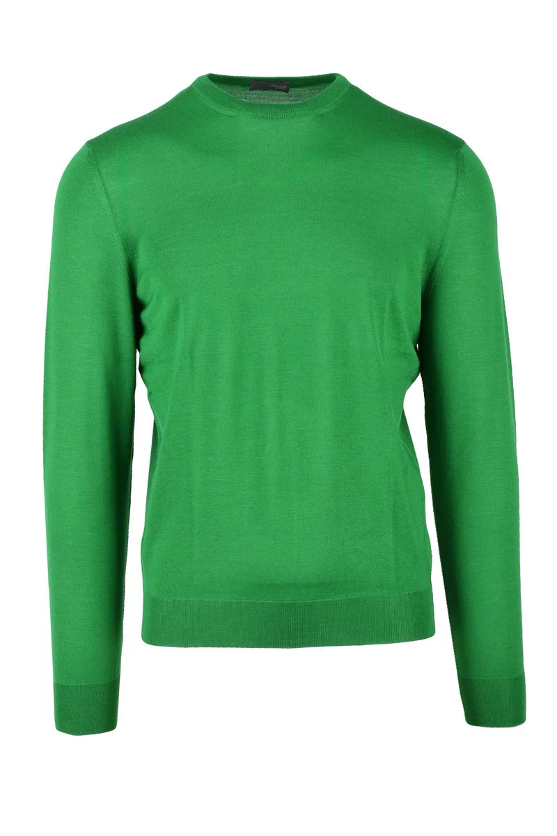 Thin Merino Wool Crew Neck Pullover - Green