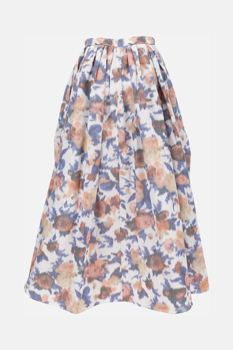 Long Floral Print Maxi Skirt With Pleats
