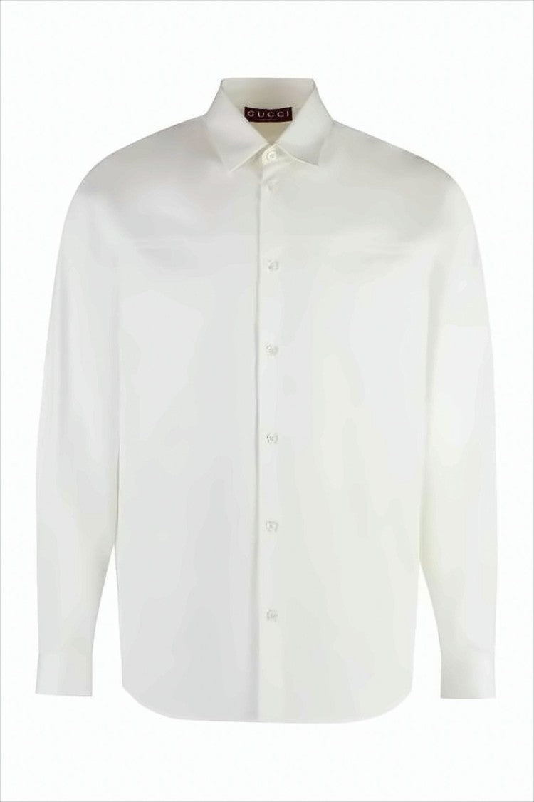Long-Sleeve Cotton Shirt with Pointed Collar