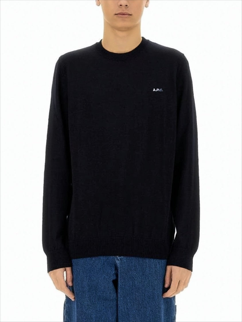 Black Wool Sweater with Crew Neckline