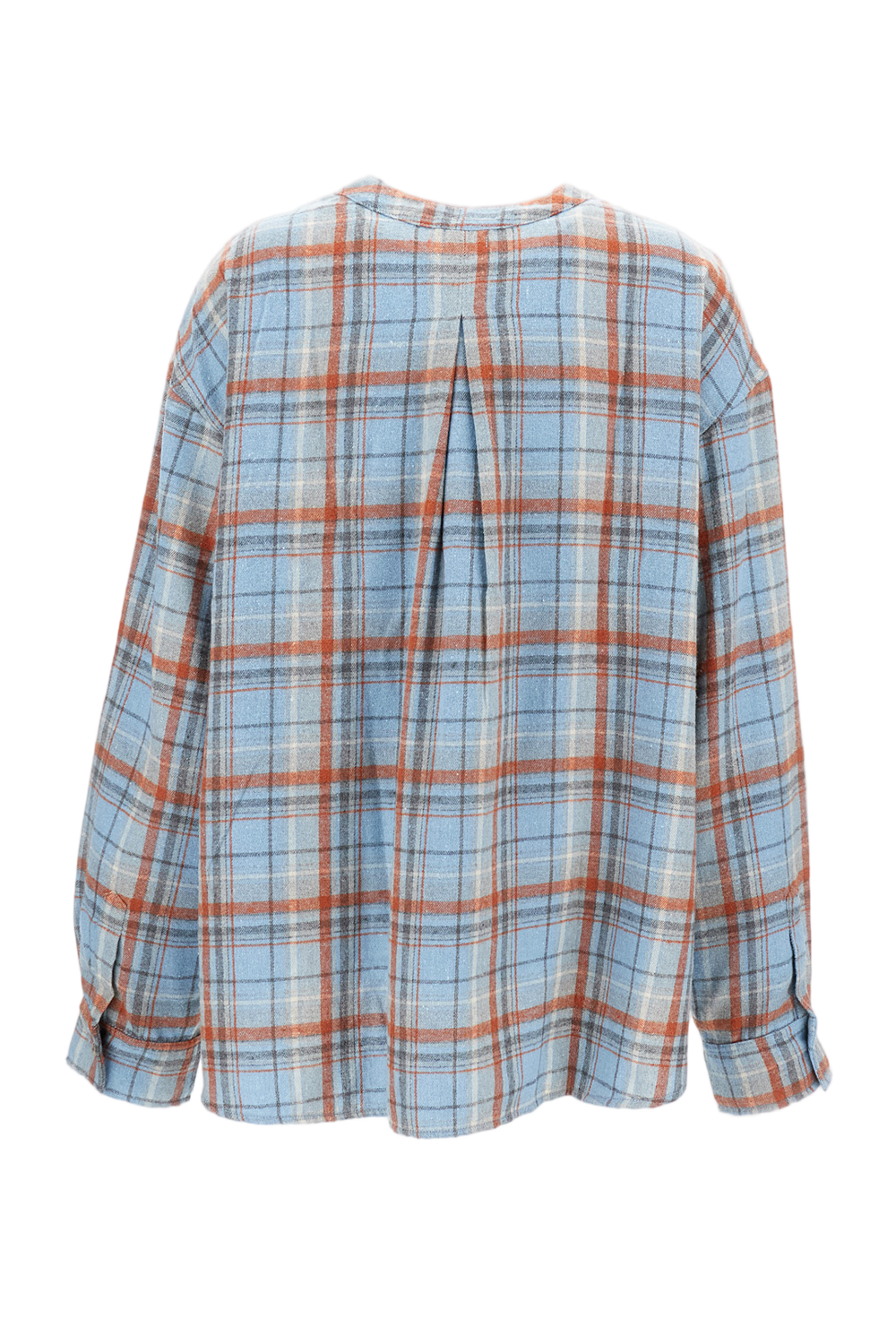 Flared Oversized Plaid Shirt With Stand-Up Collar