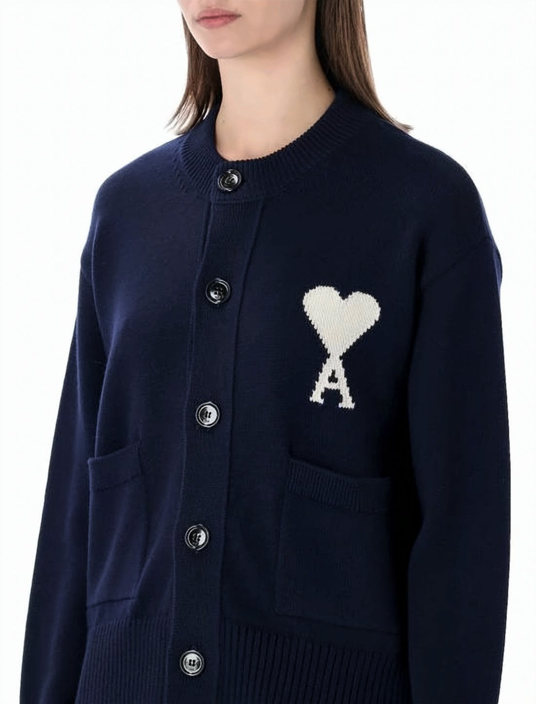 Crew Neck Blue Knit Cardigan