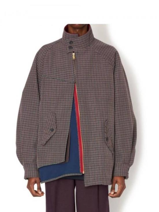 Muted Checkered Padded Jacket with High Collar