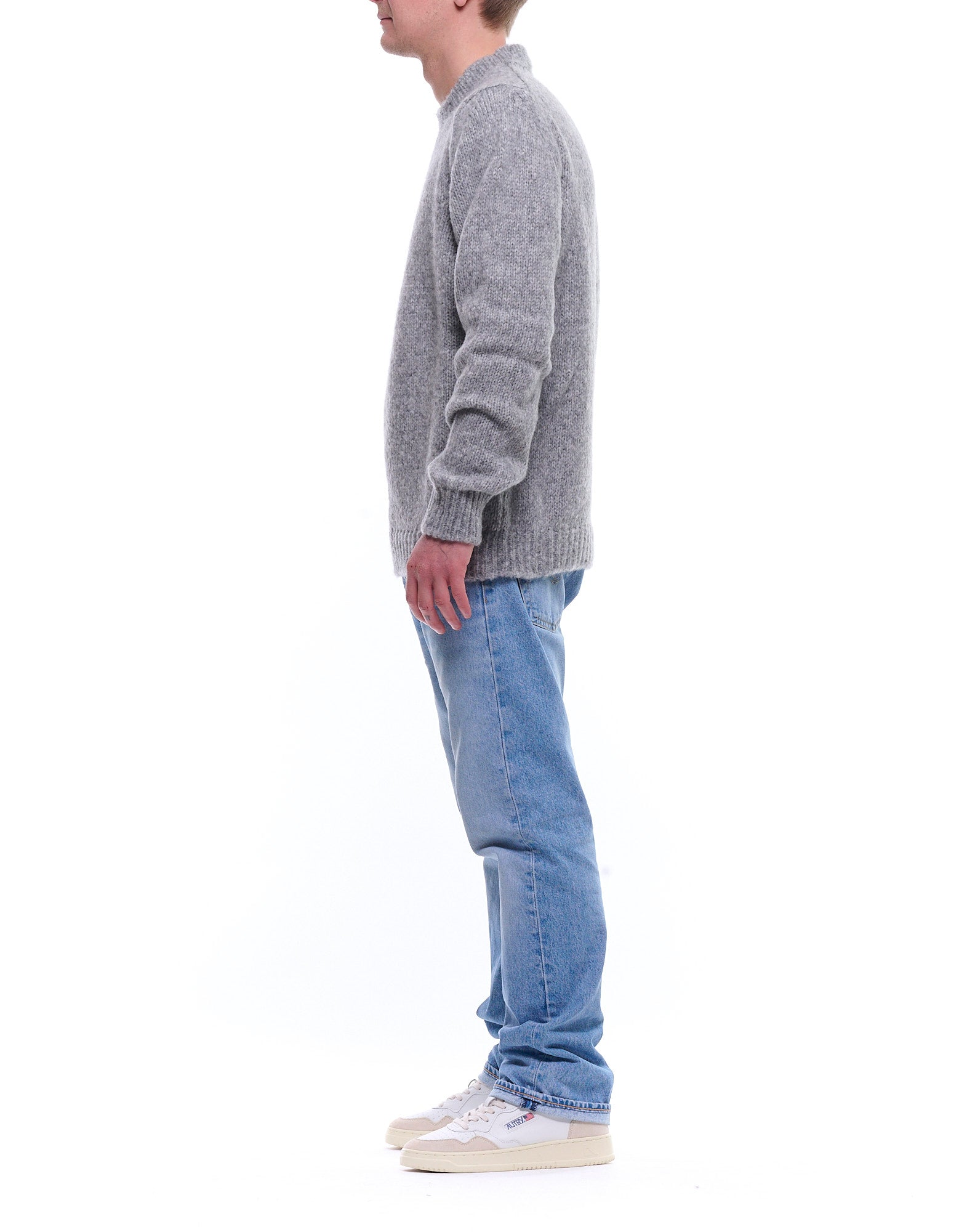 Men’S Grey Wool-Blend Crewneck Sweater