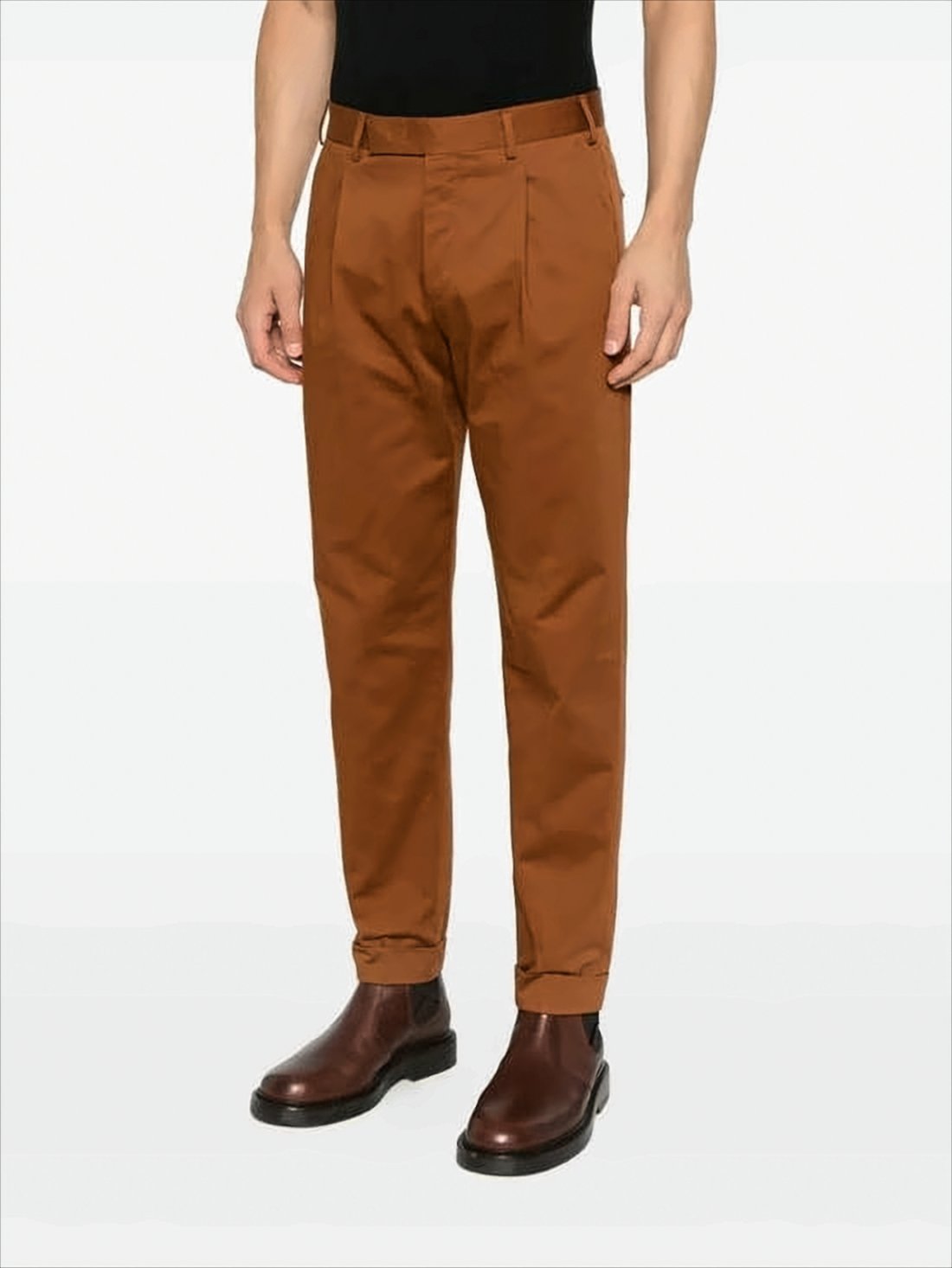 Straight-Leg Brown Cotton Trousers with Tailored Finish