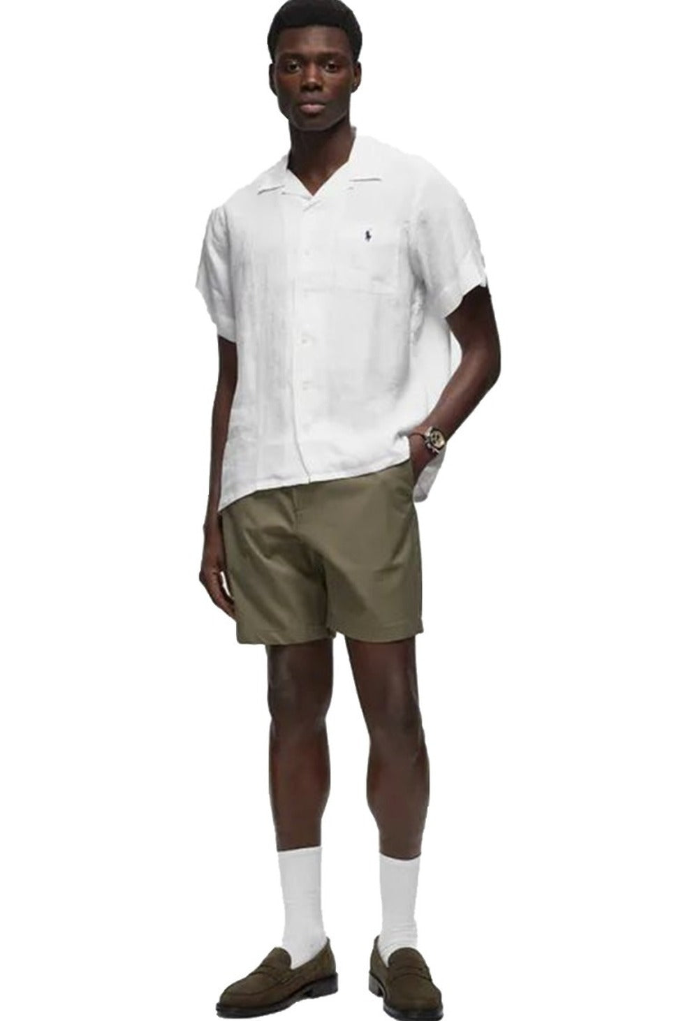 White Cotton Button-Up Short-Sleeve Shirt