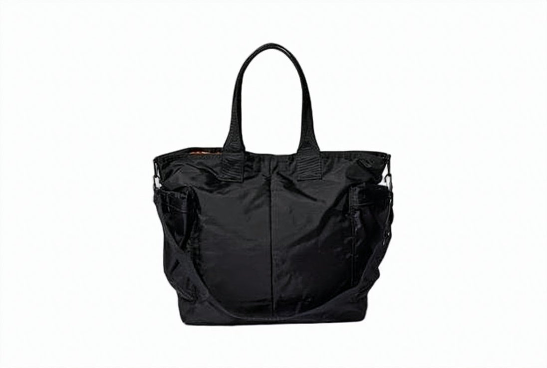 Dual-Handle Black Nylon Tote Bag