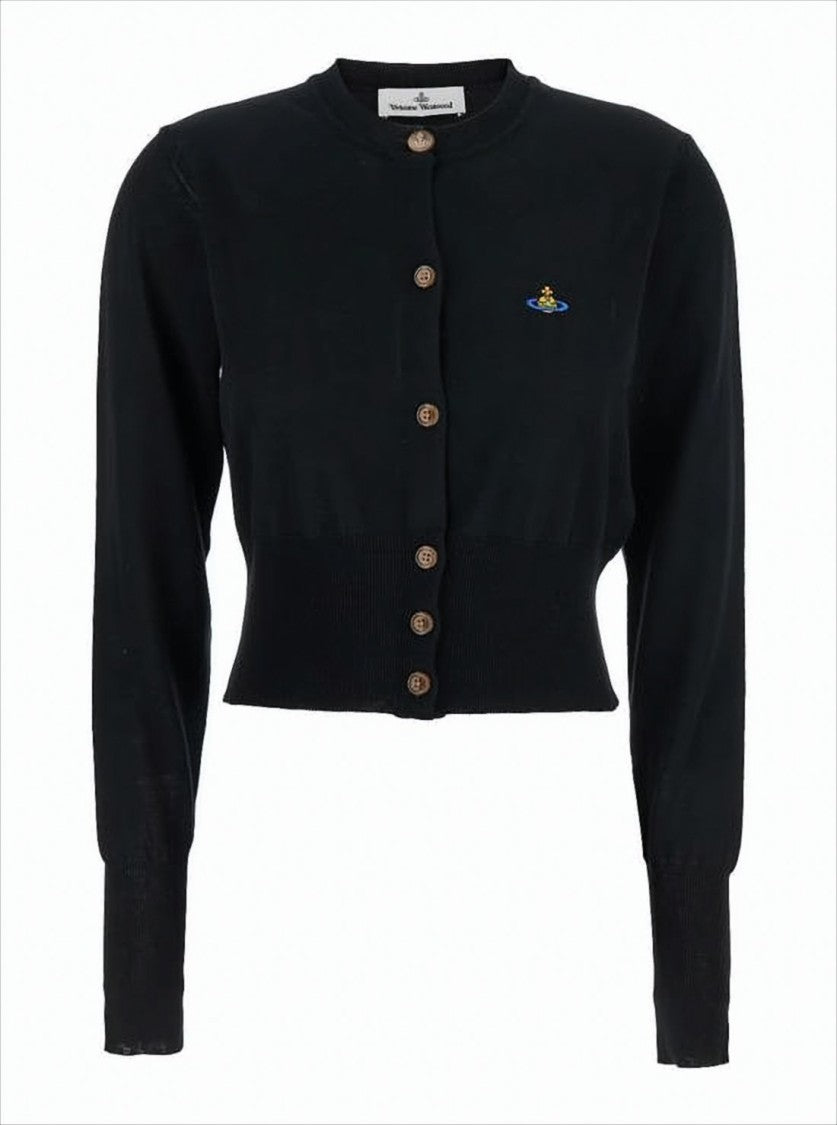 Cropped Fitted Cardigan with Round Neckline