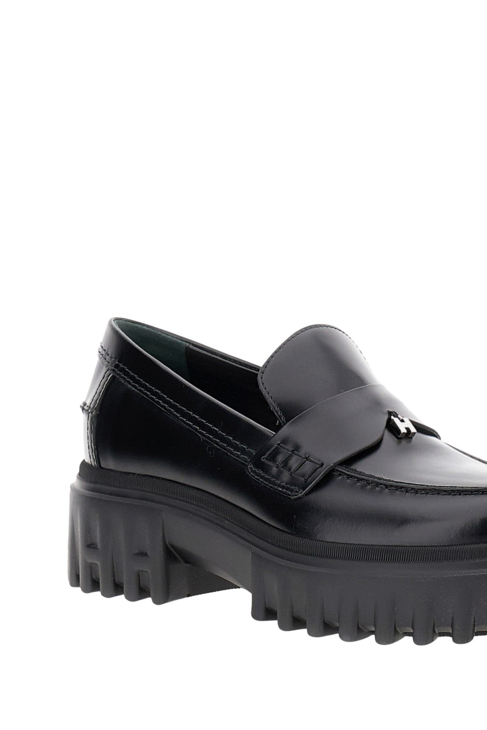 Classic Black Loafers With Metal 'H' Detail