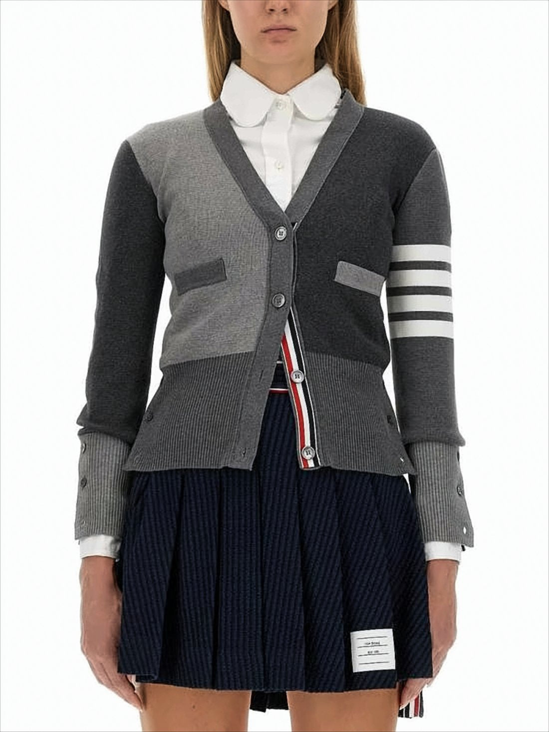 Patchwork Design Grey Cotton Cardigan
