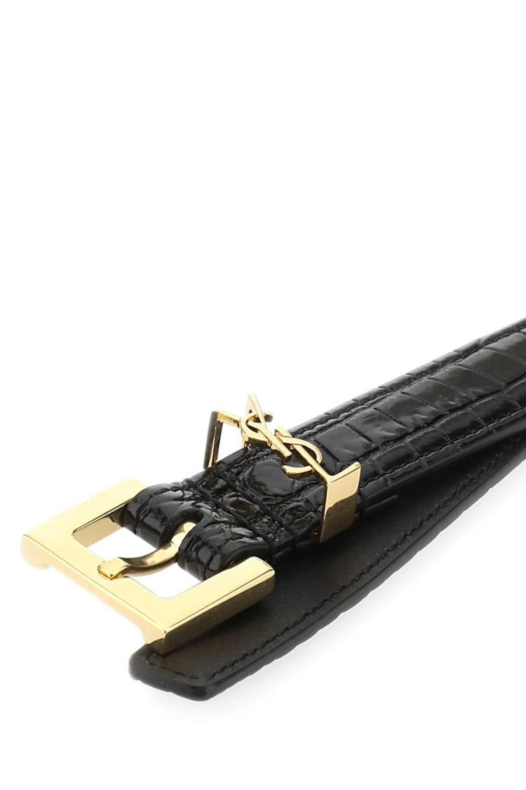 Textured Calf Leather Belt with Gold Buckle