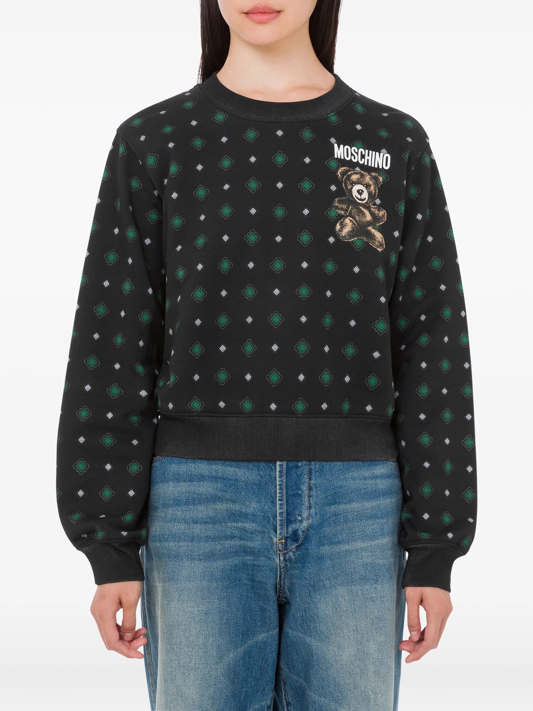 Black Organic Cotton Cropped Teddy Bear Sweatshirt
