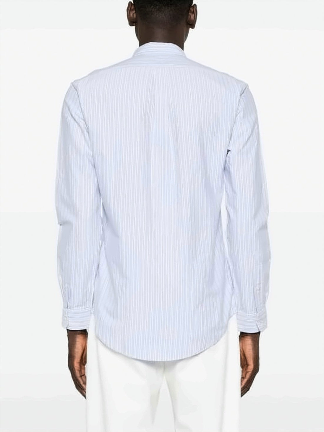 Long-Sleeve Button-Up Shirt with Vertical Stripes and Embroidered Logo