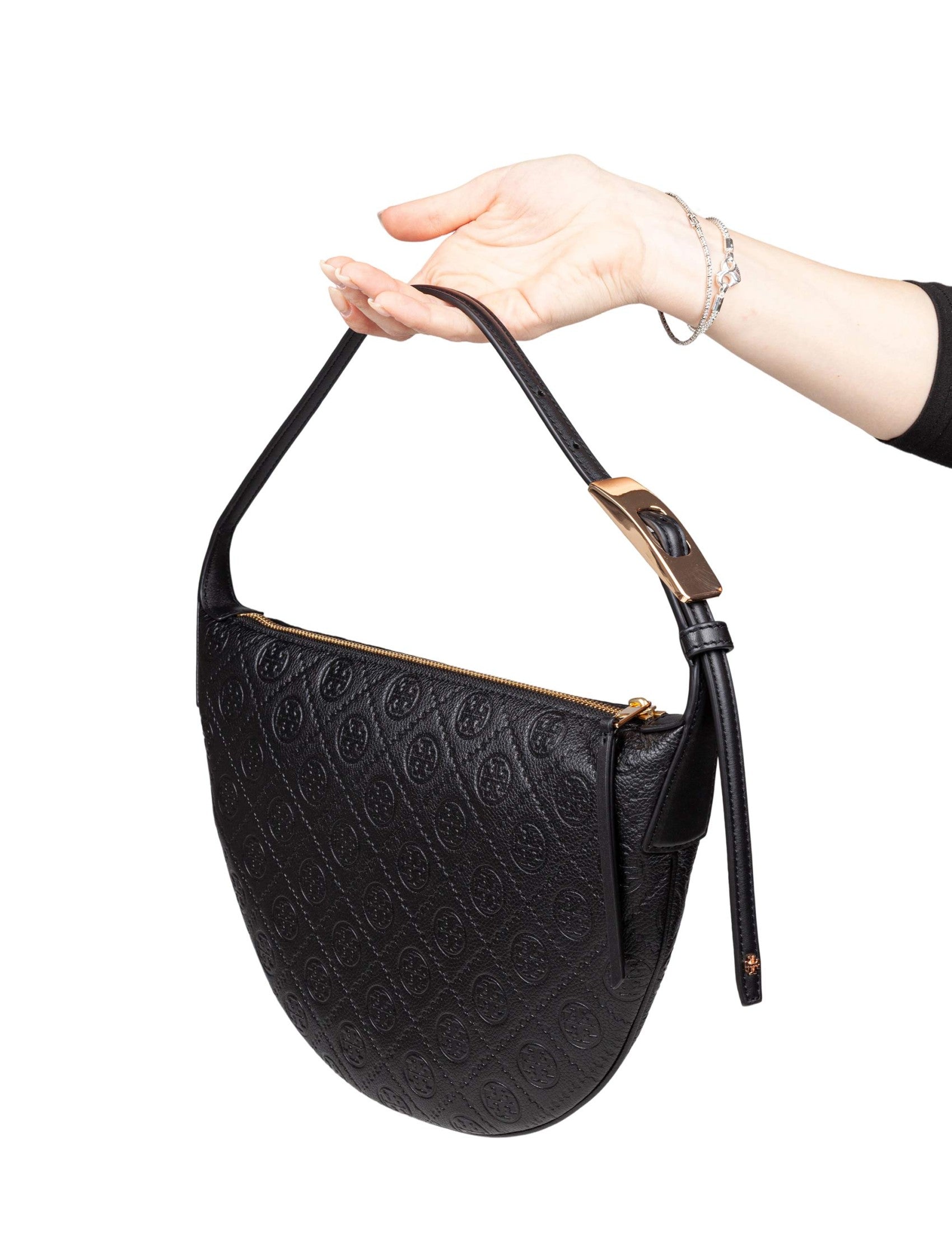 Monogram Leather Balloon Shoulder Bag, Black