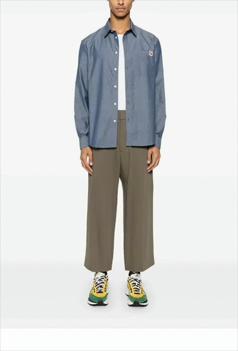 Long-Sleeve Shirt With Classic Collar And Embroidered Fox Patch