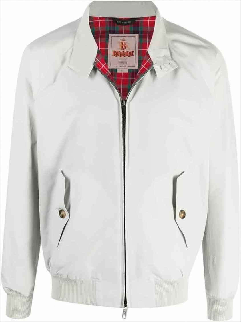 Lightweight White Baracuta Jacket With Classic Design And Tartan Lining
