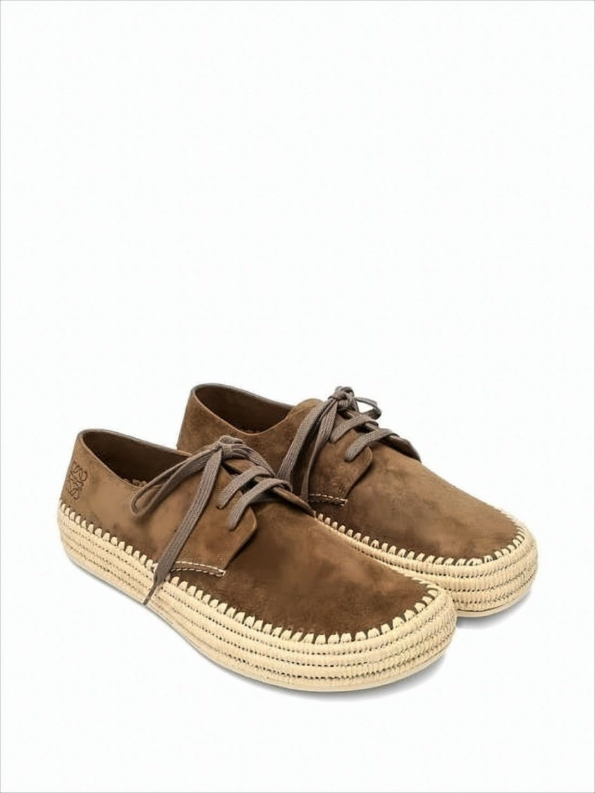 Brown Suede Sneakers with Raffia Sole
