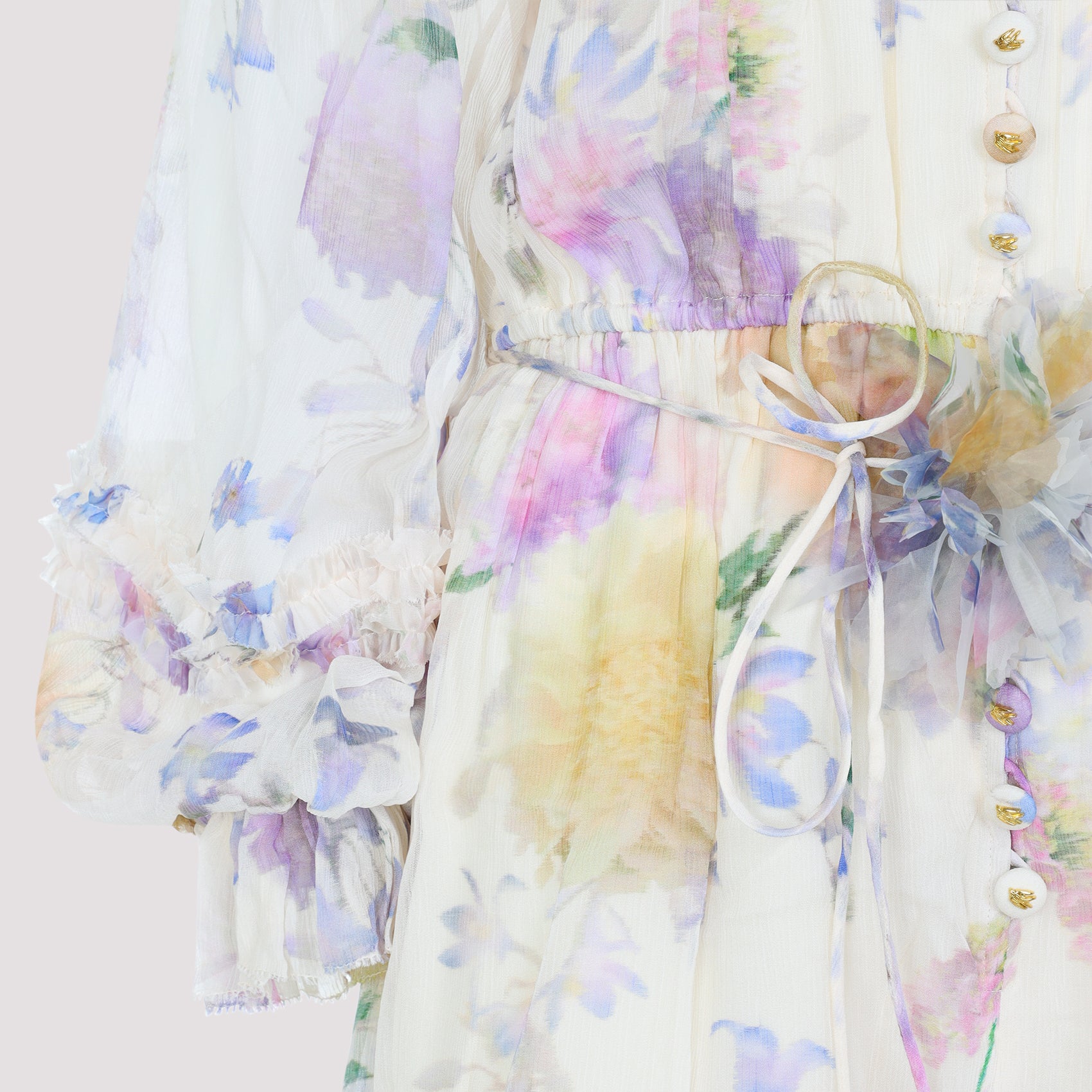 Floral Print Overall with Ruffled Cuffs